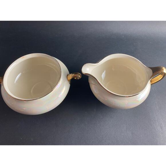 Vintage Homer Laughlin Pearl Iridescent Creamer & Open Sugar Bowl | 1940s - Picture 3 of 9